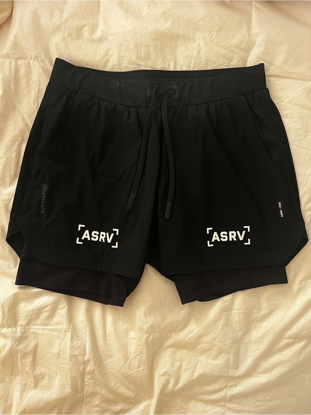 LIKE NEW (easily removable cosmetic marks) TETRA-LITE® 5" BLACK LINER SHORTS